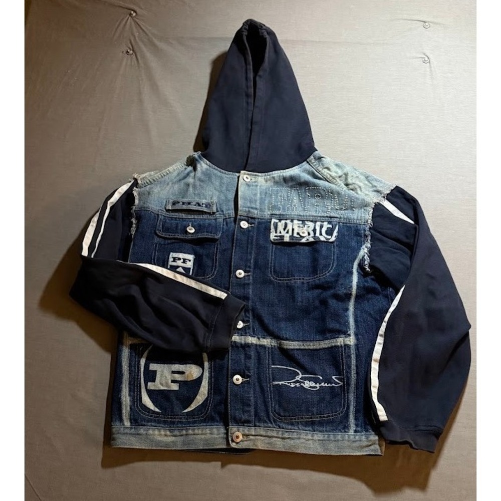 Phat Farm Denim Hooded Jacket Blue Boys XL Spell Out Hip Hop Streetwear